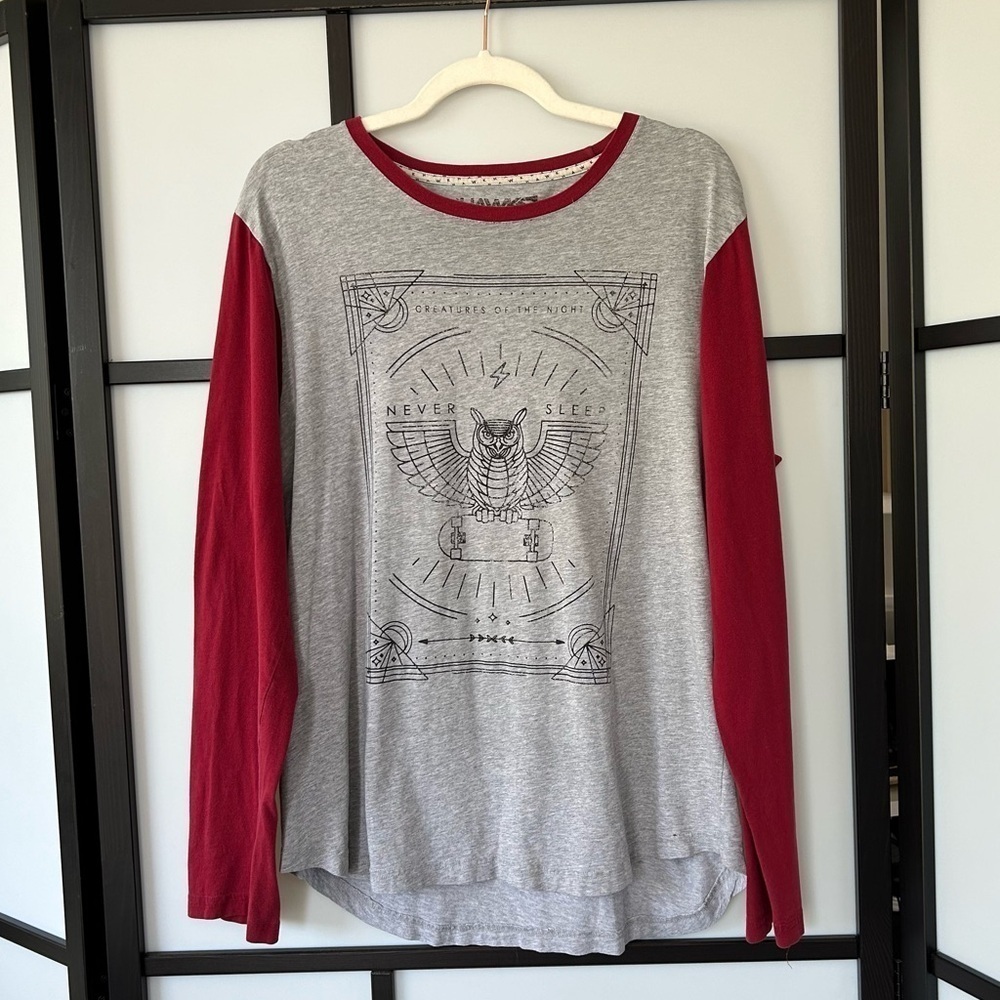 [L] Tony Hawk Skateboarding Men’s Red & Grey Baseball Style Long Sleeve Shirt
